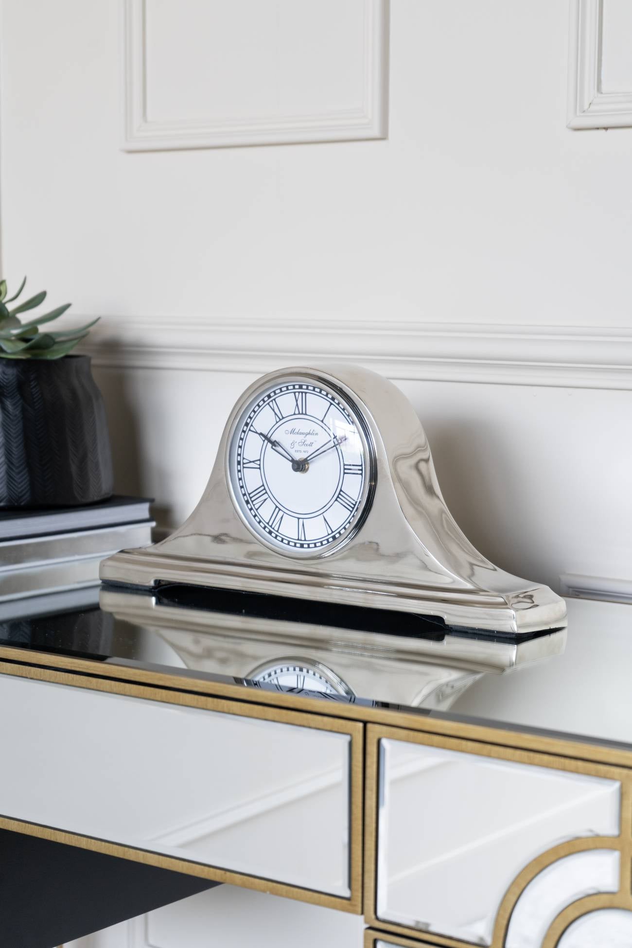 Retro Carriage Mantel Clock in Nickel Finish