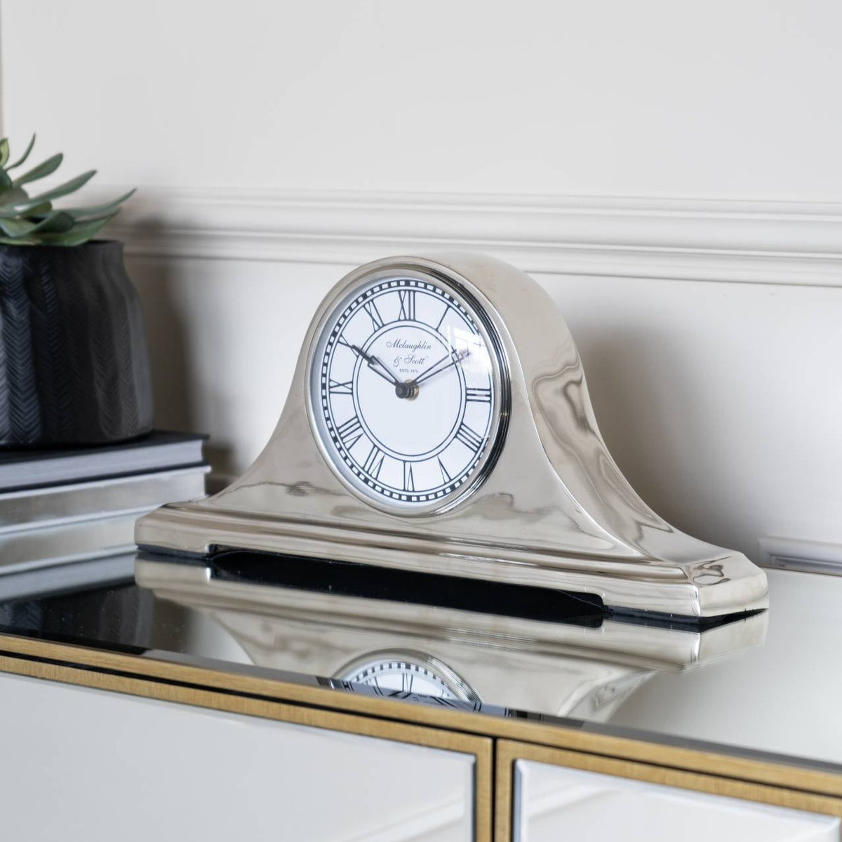 Retro Carriage Mantel Clock in Nickel Finish