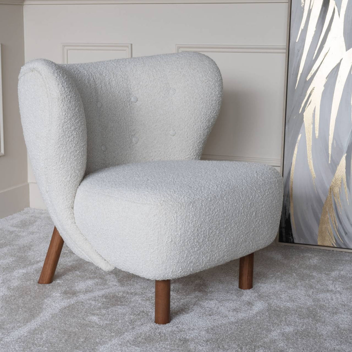 Lewis Cream Boucle Wingback Armchair