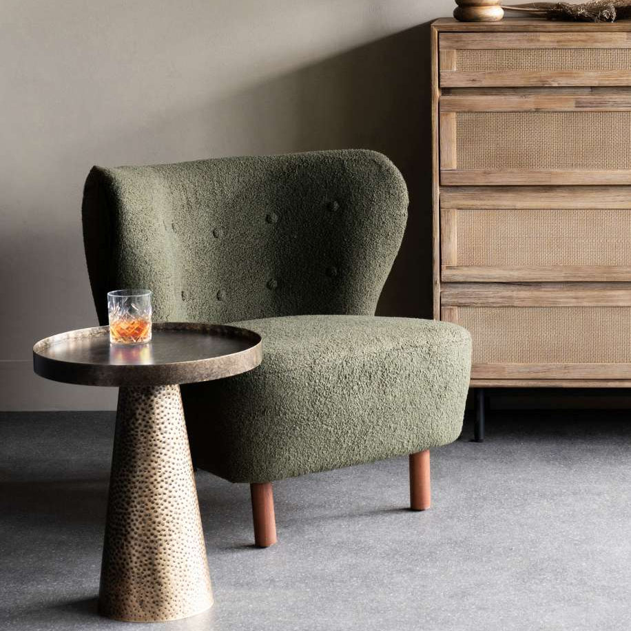 Lewis Hunter Green Boucle Wingback Armchair