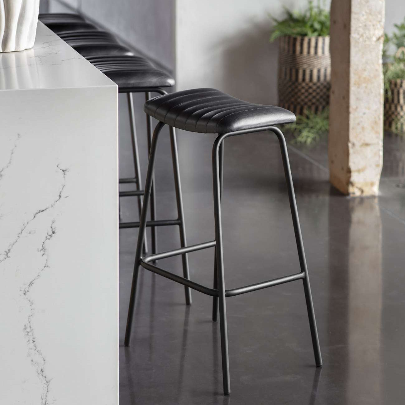 Set of 2 Arthur Charcoal Black Leather Bar Stools
