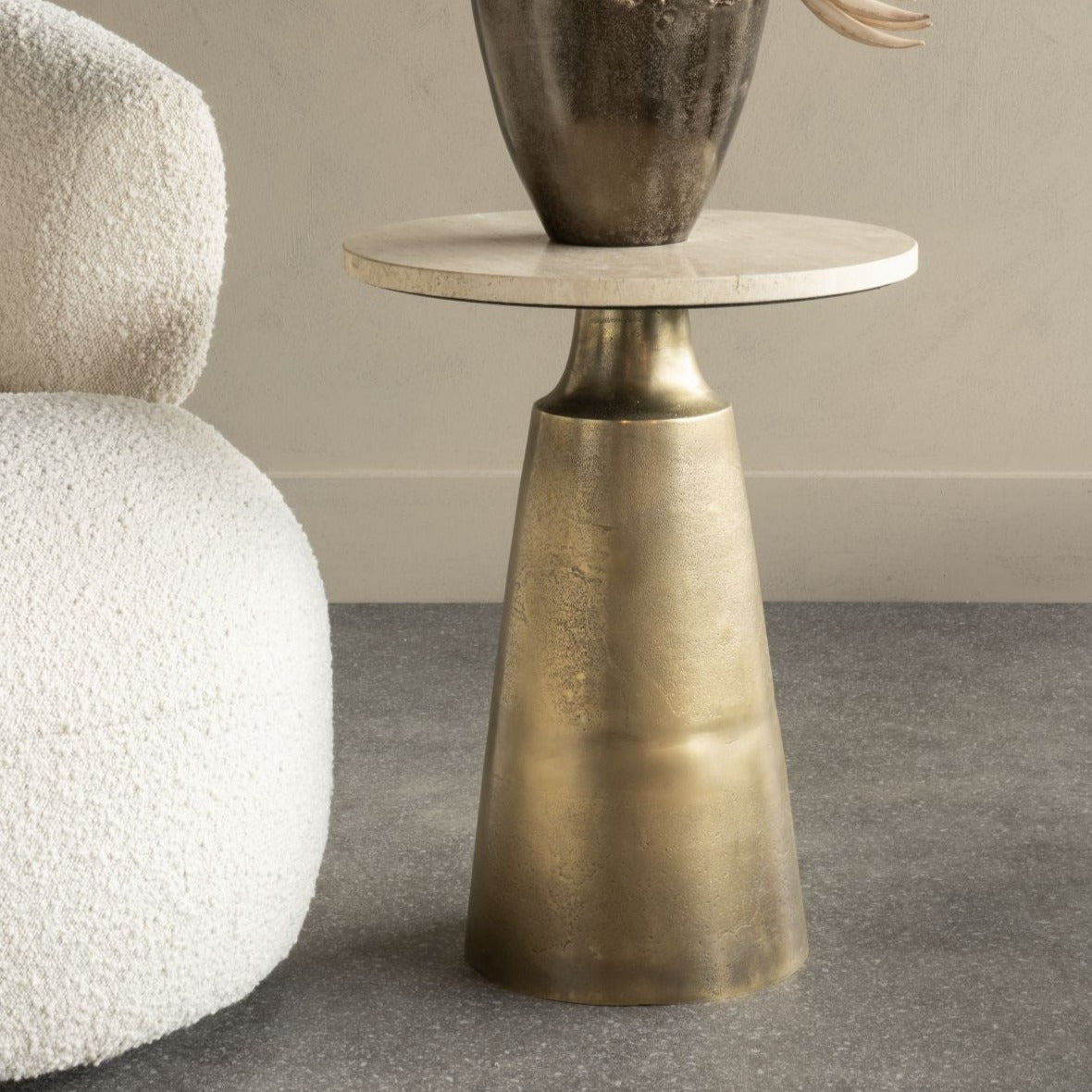 Clifton II Antique Brass & Cream Travertine Side Table