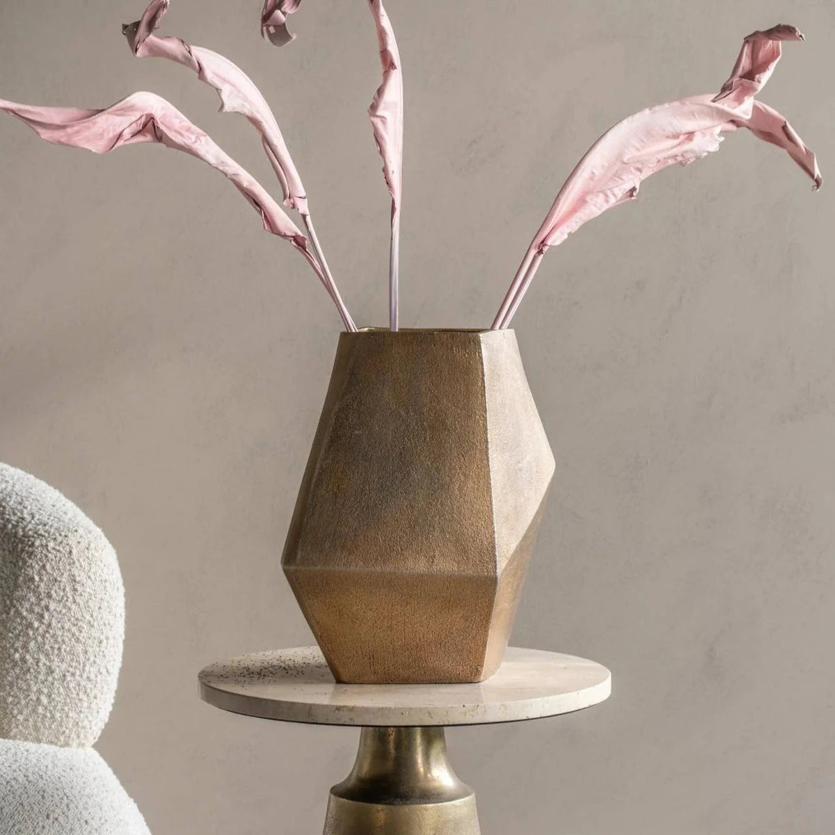 Cast Aluminium Faceted Antique Brass Vase