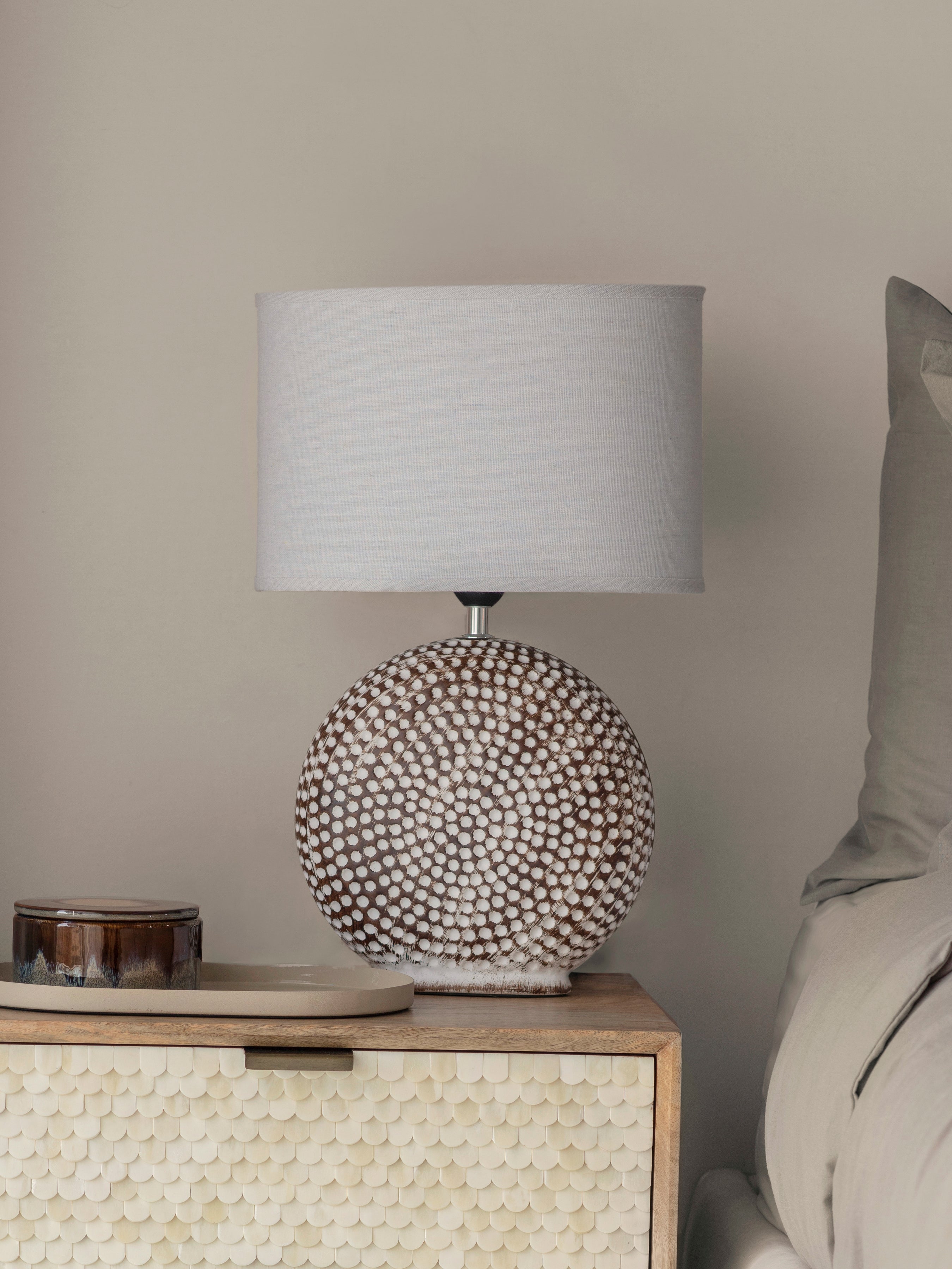 Chariot Round Ceramic Lamp with Ivory Oval Shade | Small lifestyle