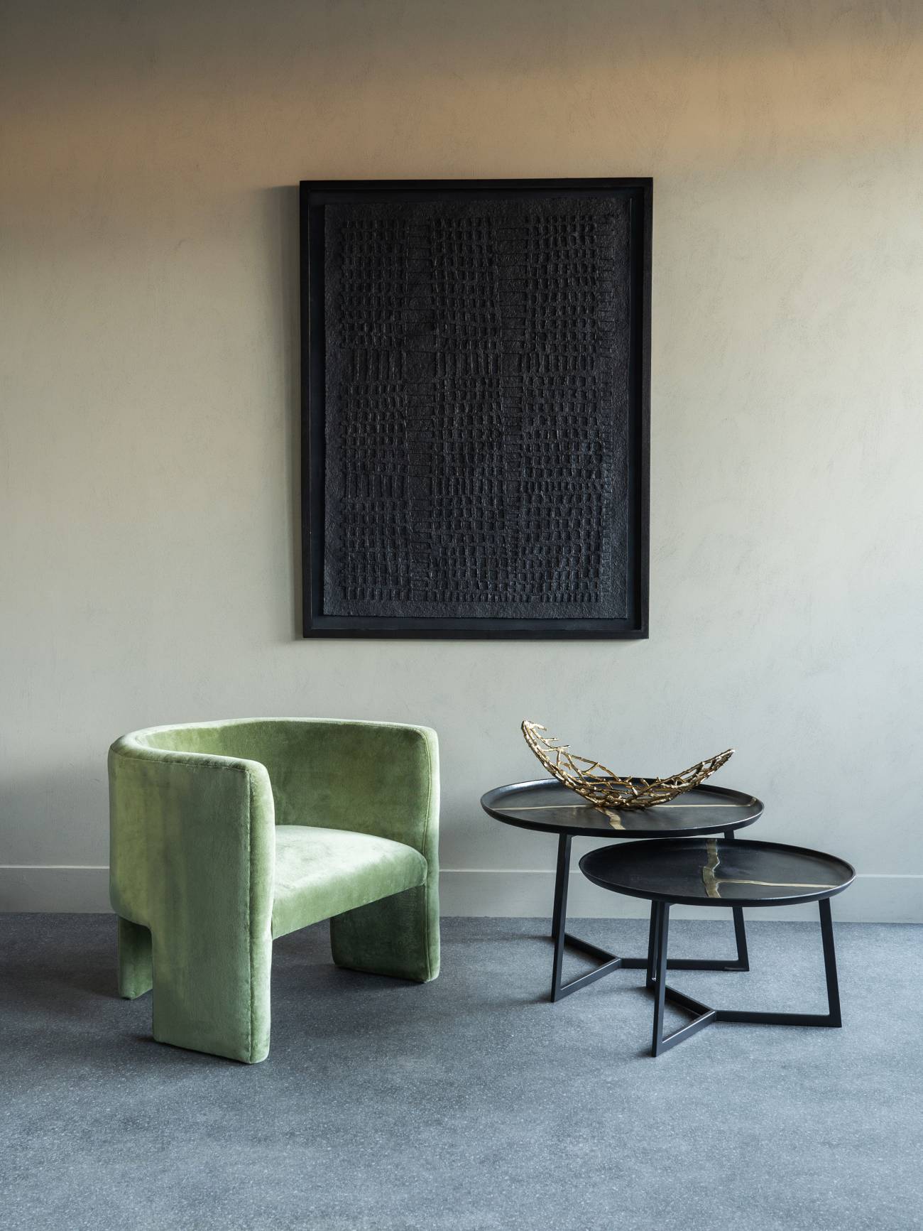 Set of 2 Arizona Black & Gold Textured Coffee Tables Nest