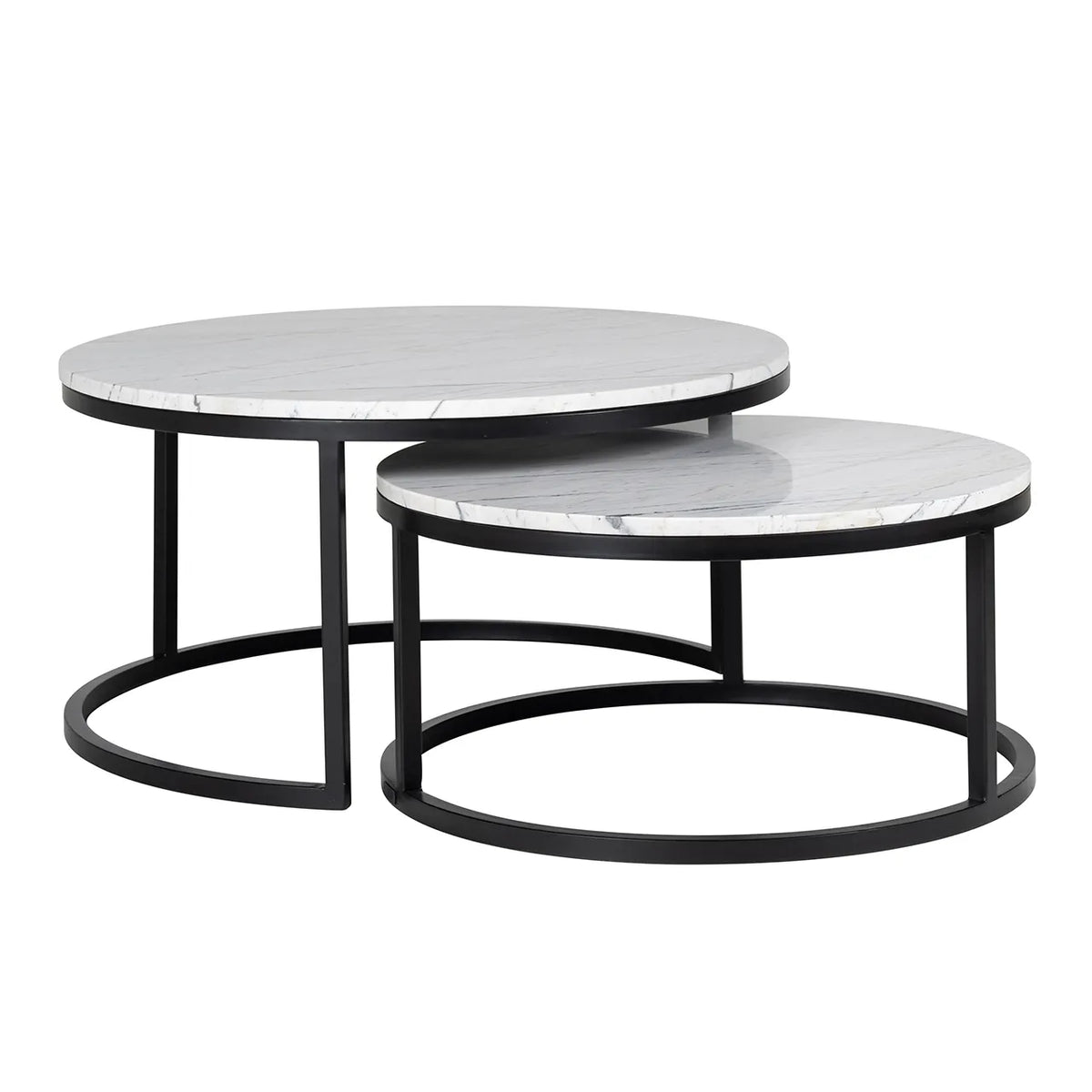 Set of 2 Richmond Interiors Lexington White Carrara Marble Round Coffee Table Nest