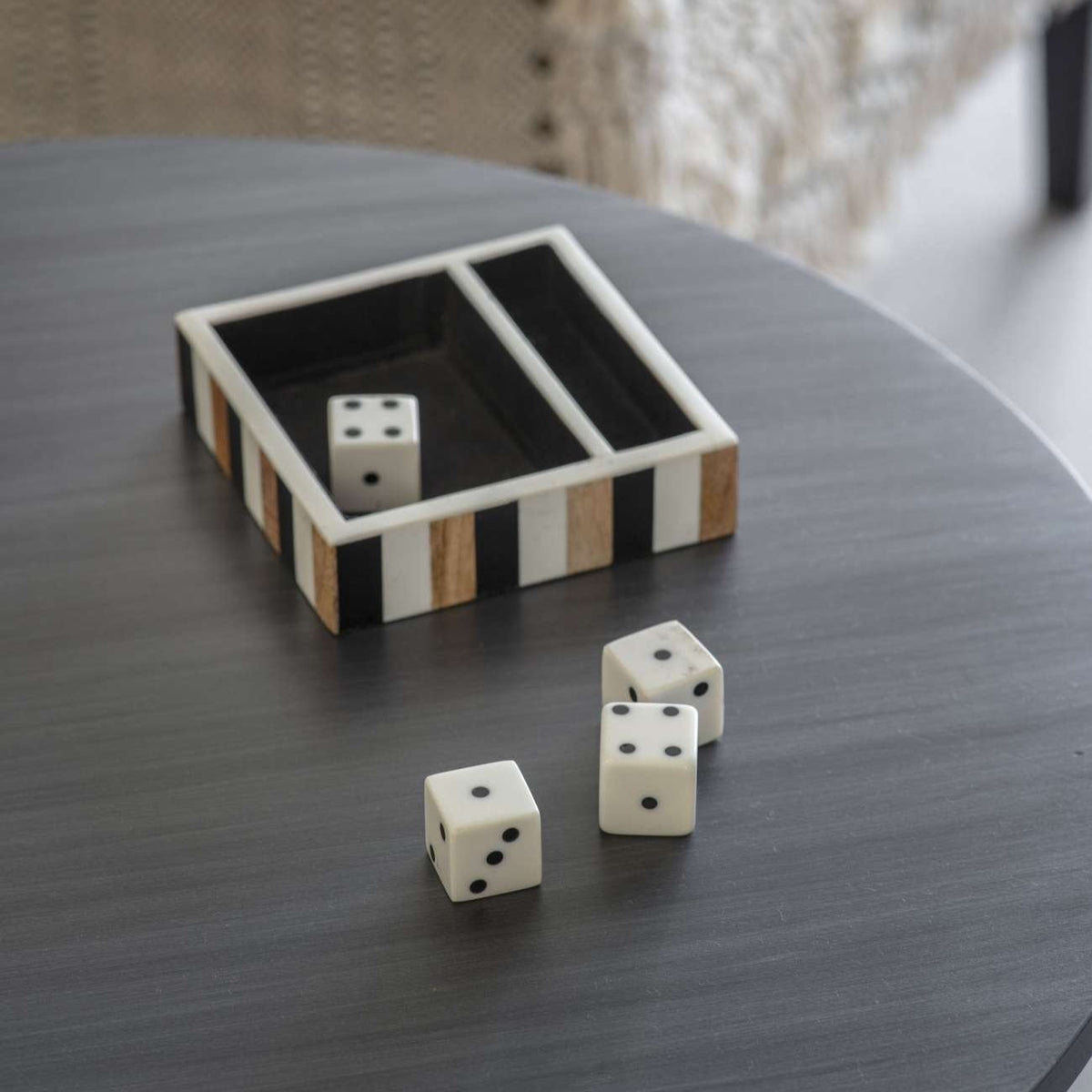 Set of 4 Wood Dice in a Tray