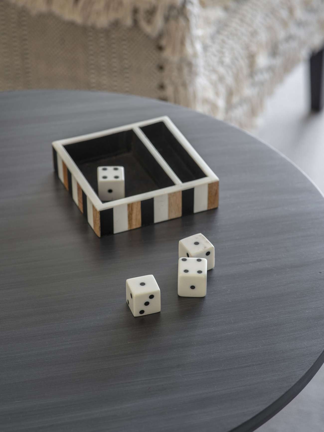 Set of 4 Wood Dice in a Tray