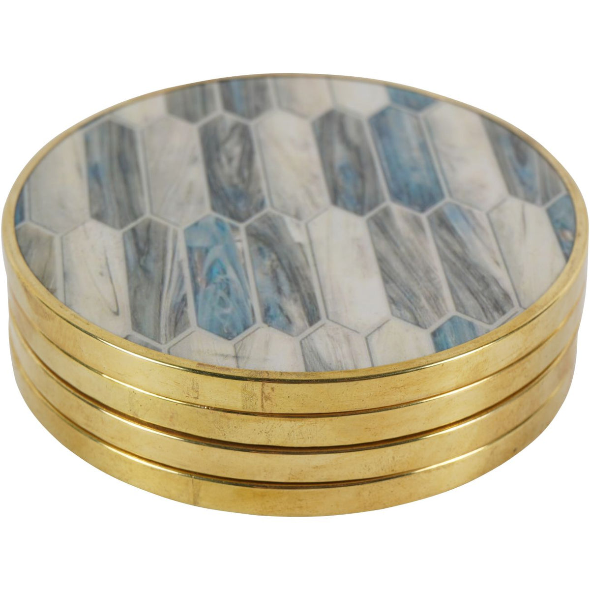 Set of 4 Blue Grey & Blue Mosaic Style Coasters