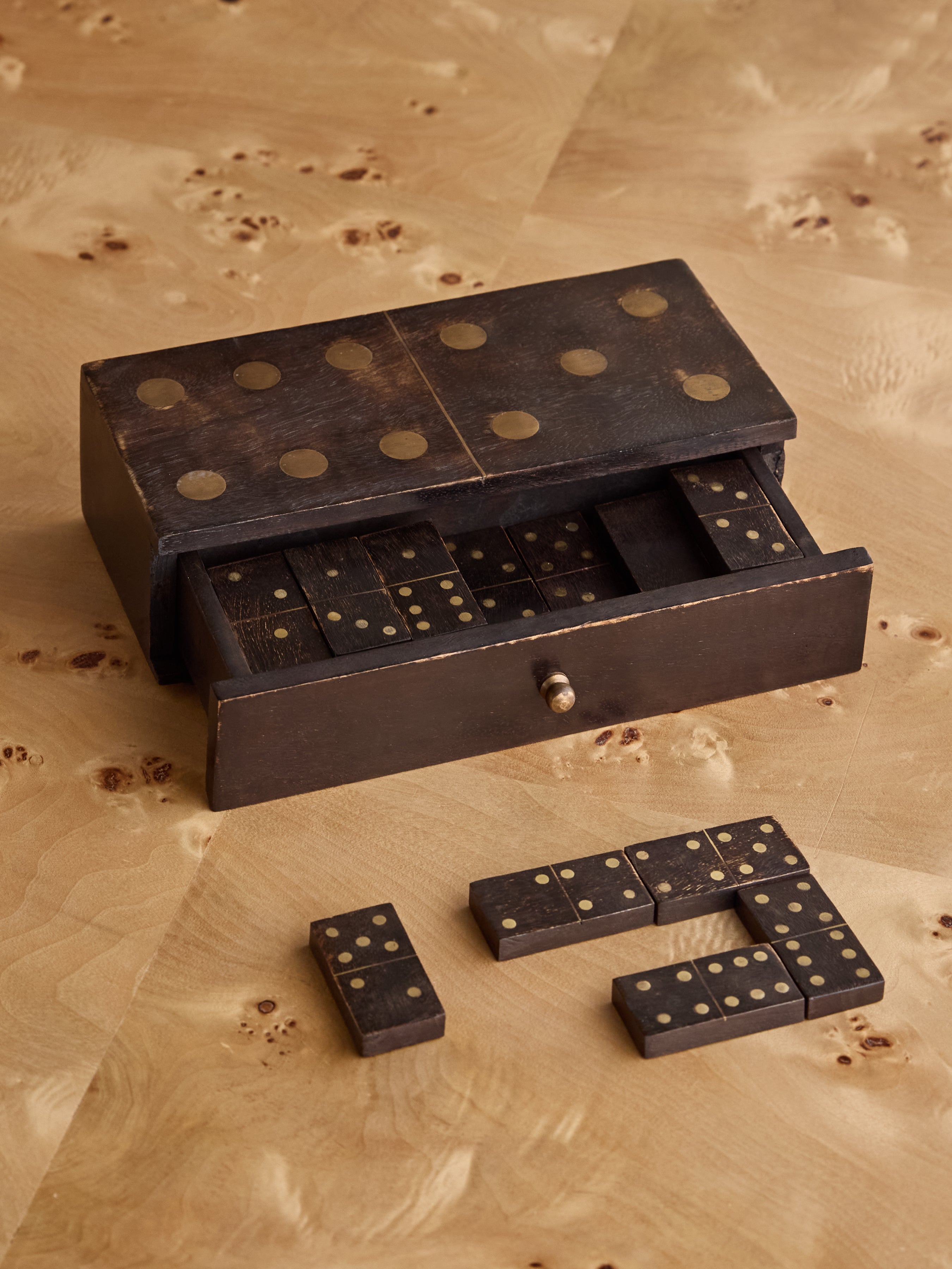 Columbia Brown Wood Domino Set lifestyle
