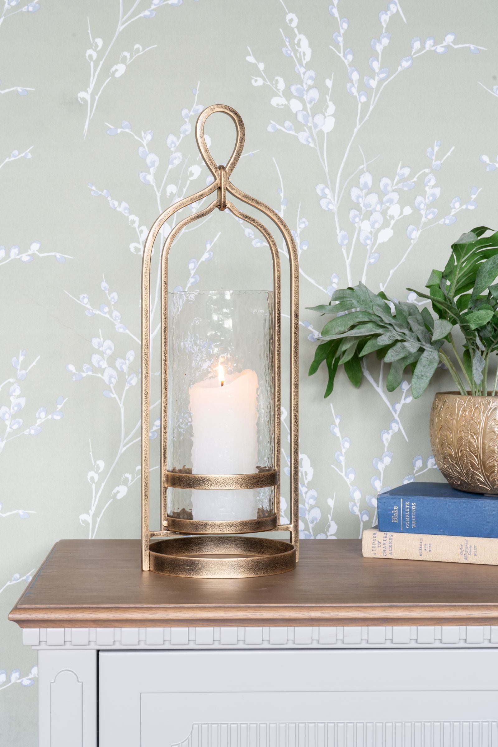 Laura Ashley Aged Gold Loop Hurricane Candle Holder | Large