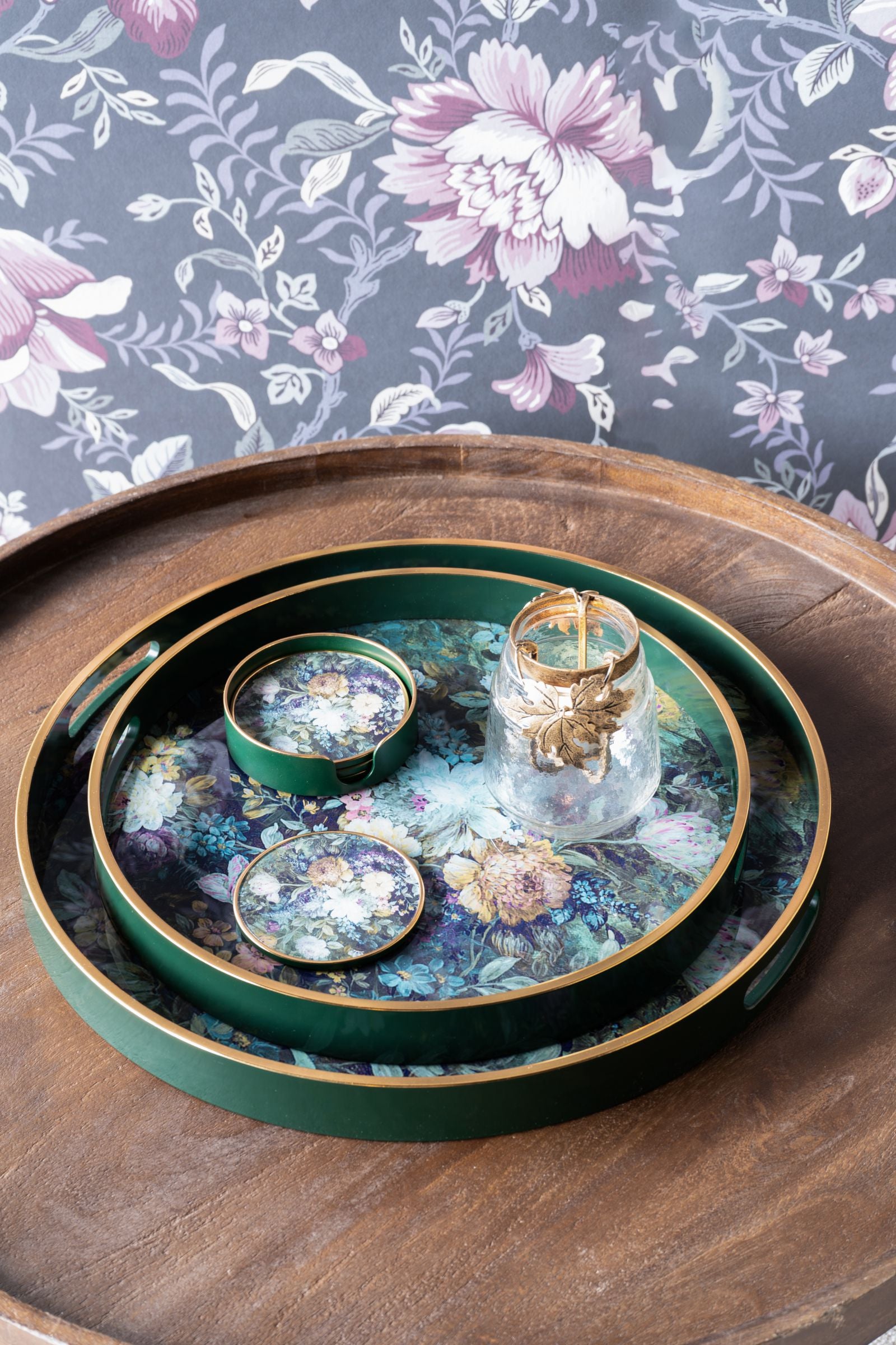 Set of 2 Laura Ashley Green Mathilde Print Trays