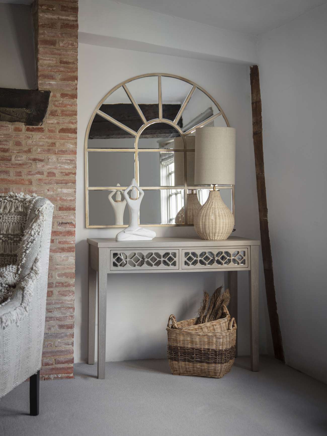 Natural Rattan Lamp with Natural Drum Shade Large