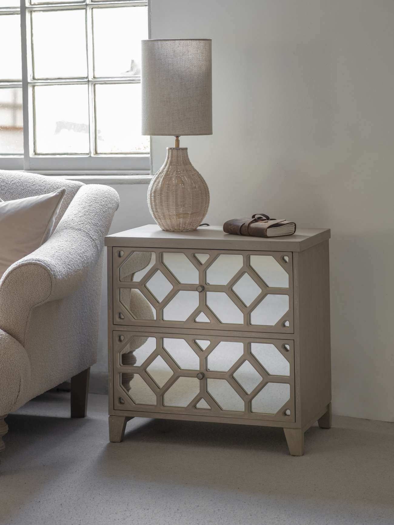 Natural Rattan Lamp with Natural Drum Shade Small