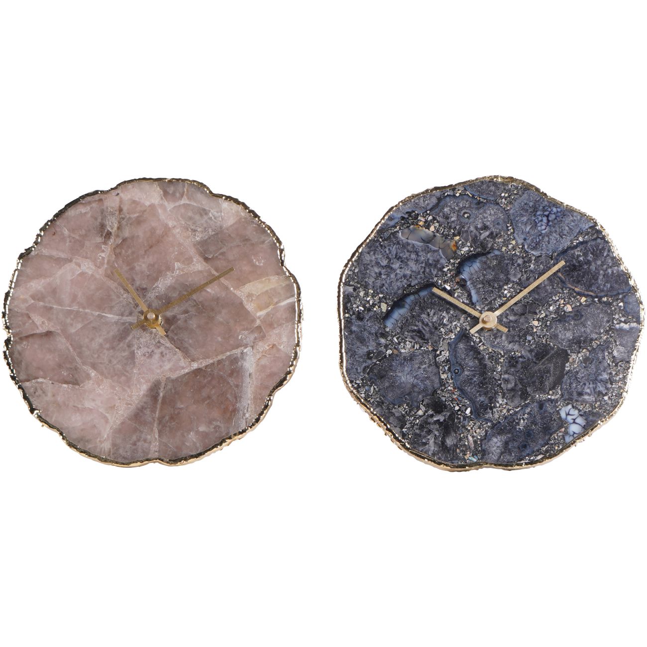 Smokey Agate Stone & Gold Mantel Clock