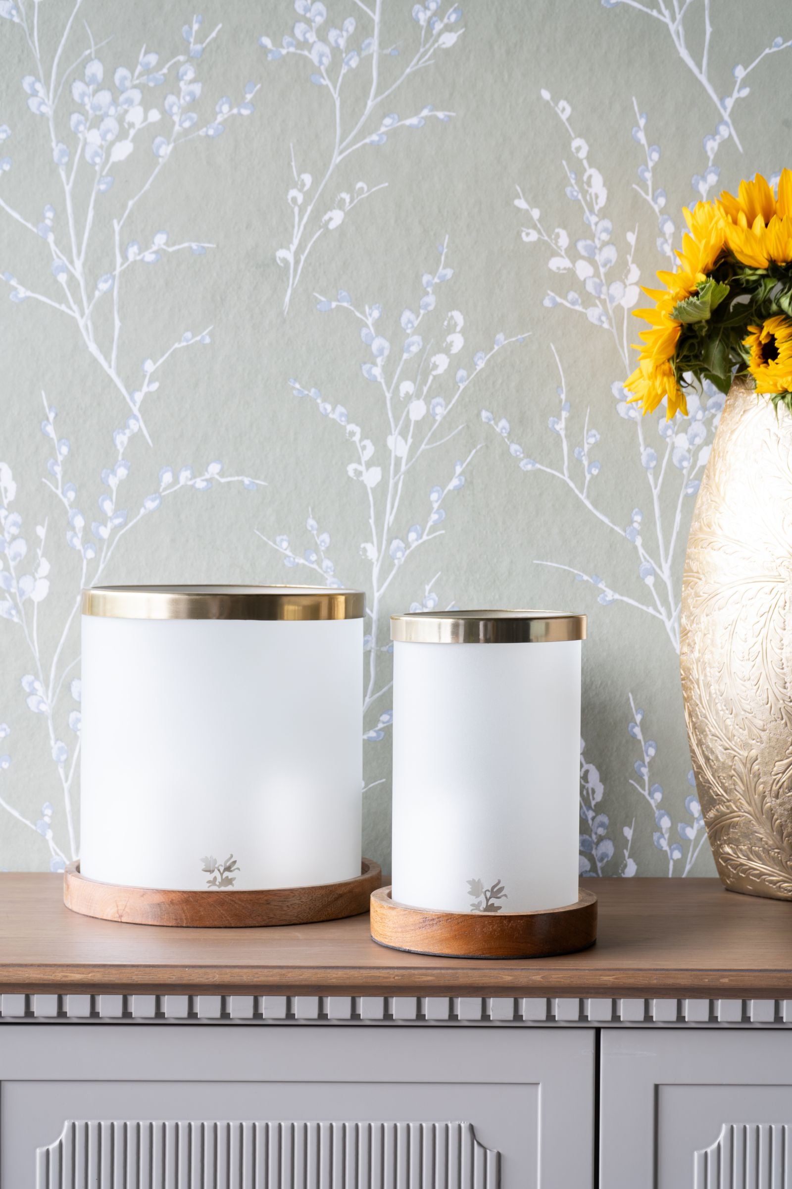 Laura Ashley Gold & Frosted Glass Hurricane Candle Holder