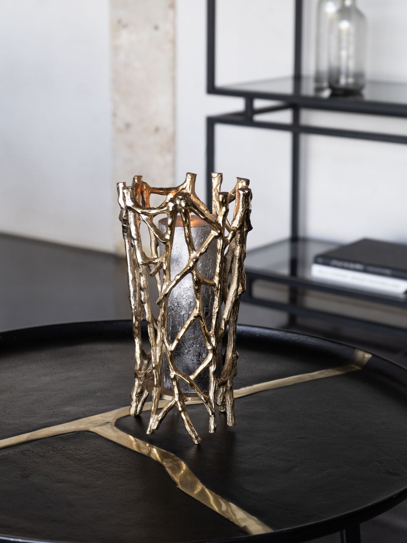 Twig Gold Round Pillar Holder Large - CLEARANCE