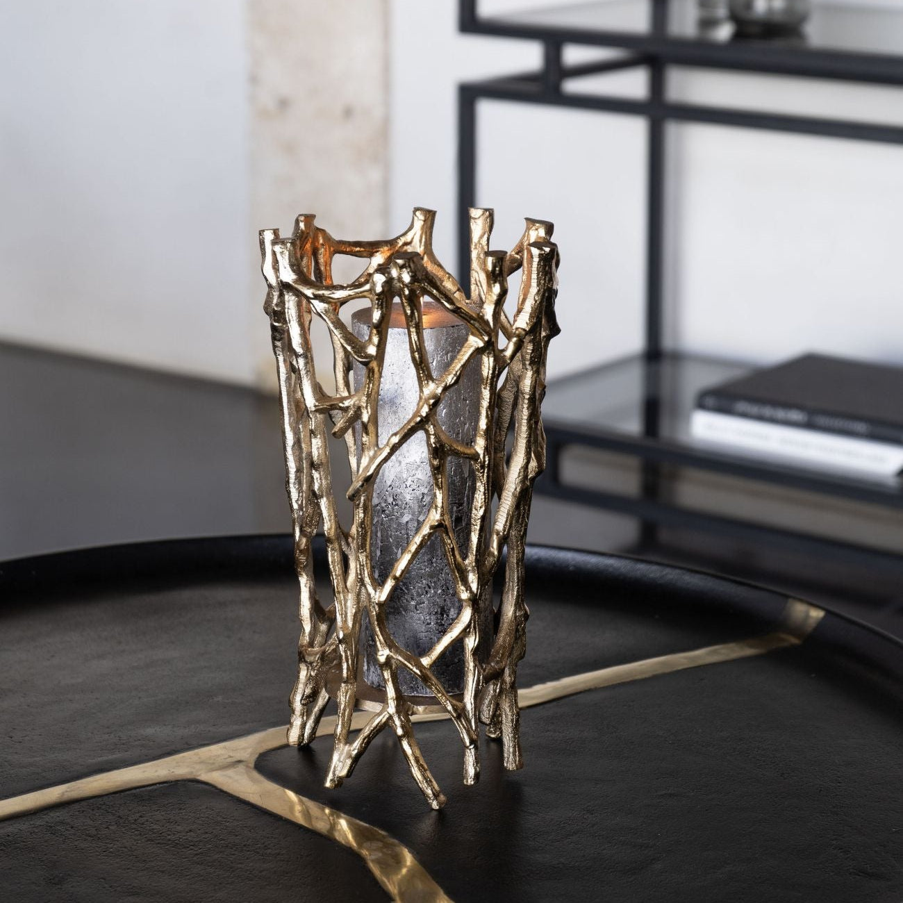 Twig Gold Round Pillar Holder Large - CLEARANCE