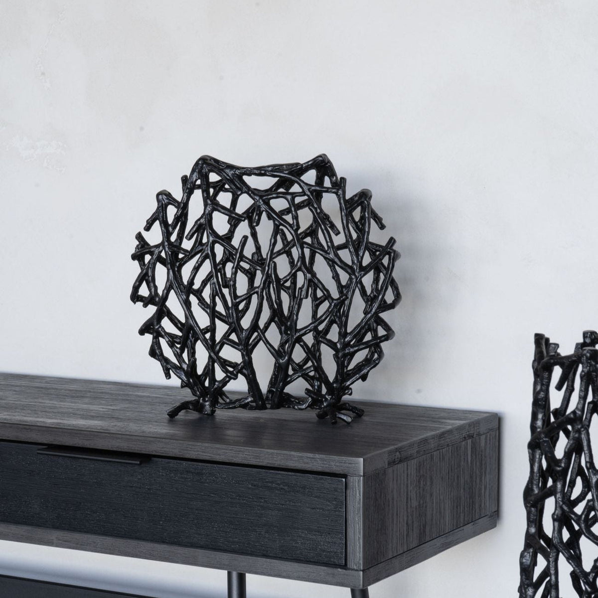 Twig Sculpture Black Disc Vase