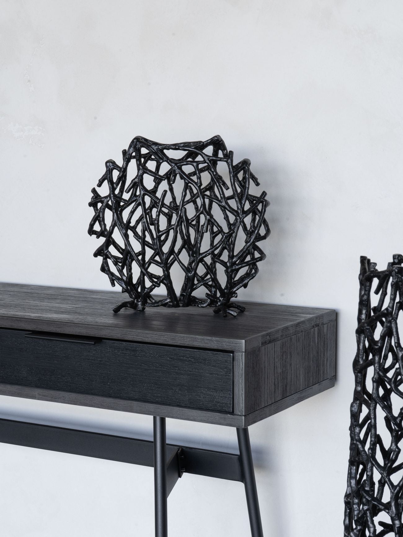 Twig Sculpture Black Disc Vase