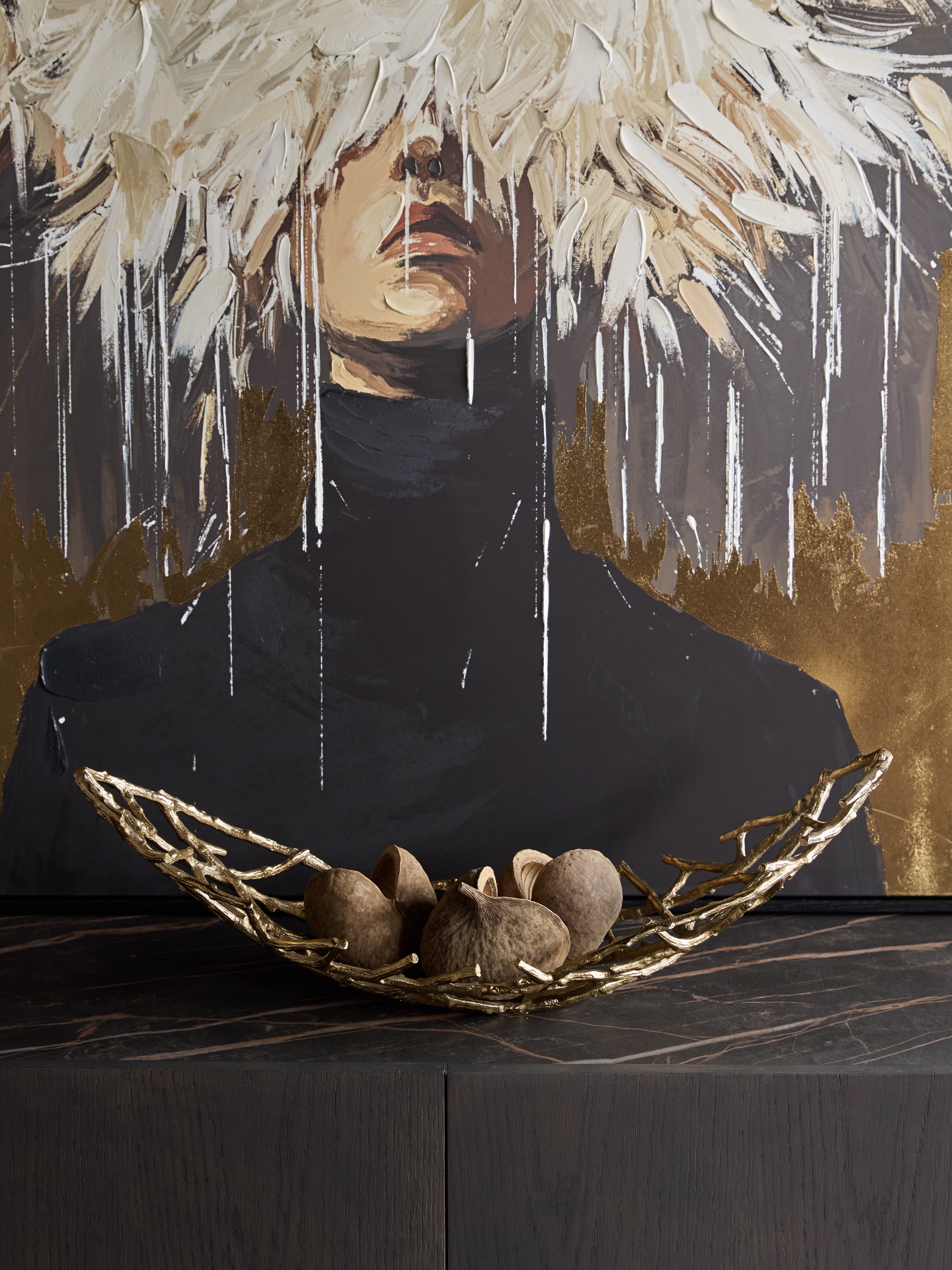 Twig Oval Gold Bowl Large lifestyle
