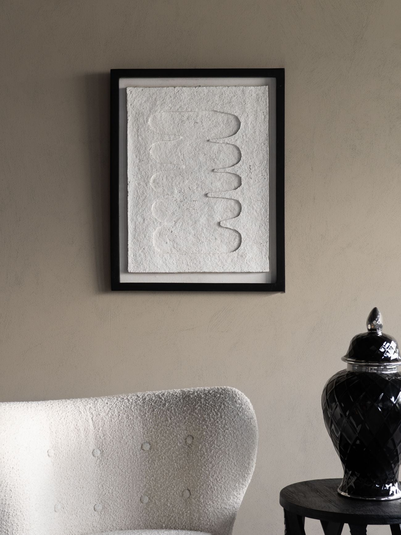 Abstract Japanese White Papier Mache Framed Wall Art 3