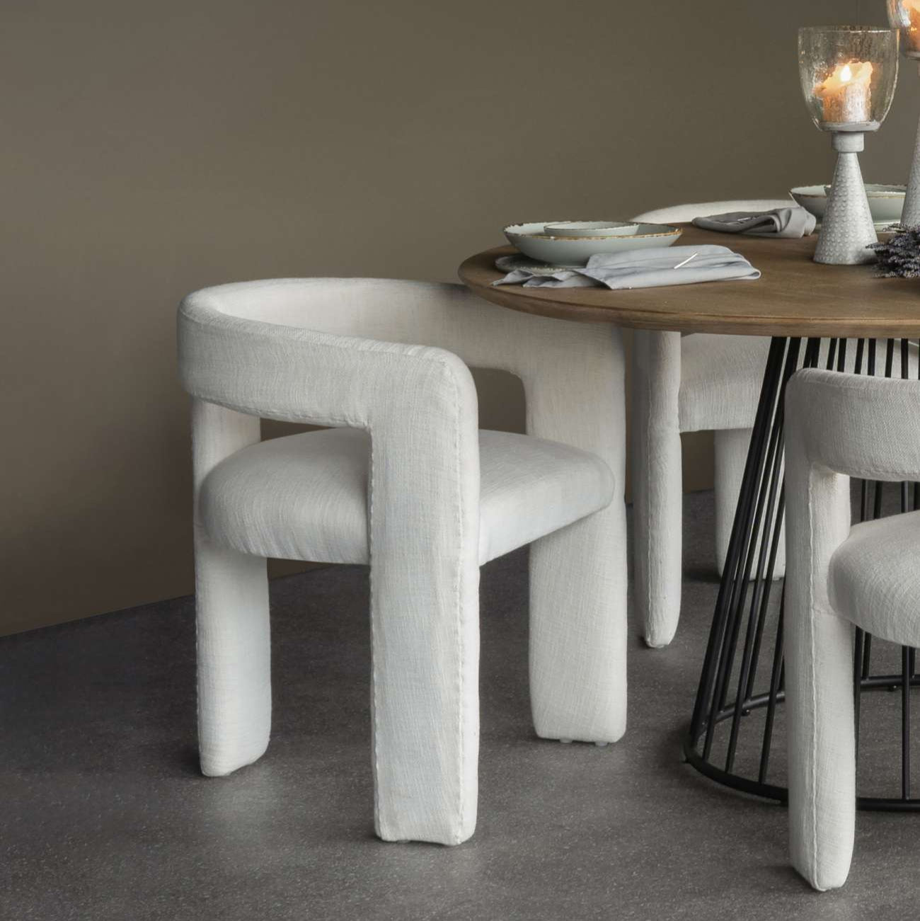 Slub Ivory White Linen Three Legged Slub Chair