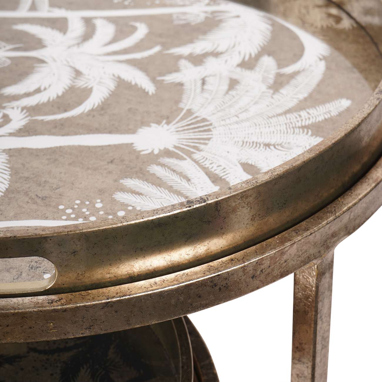 Set of 2 Gold Palm Tree Tray Side Tables