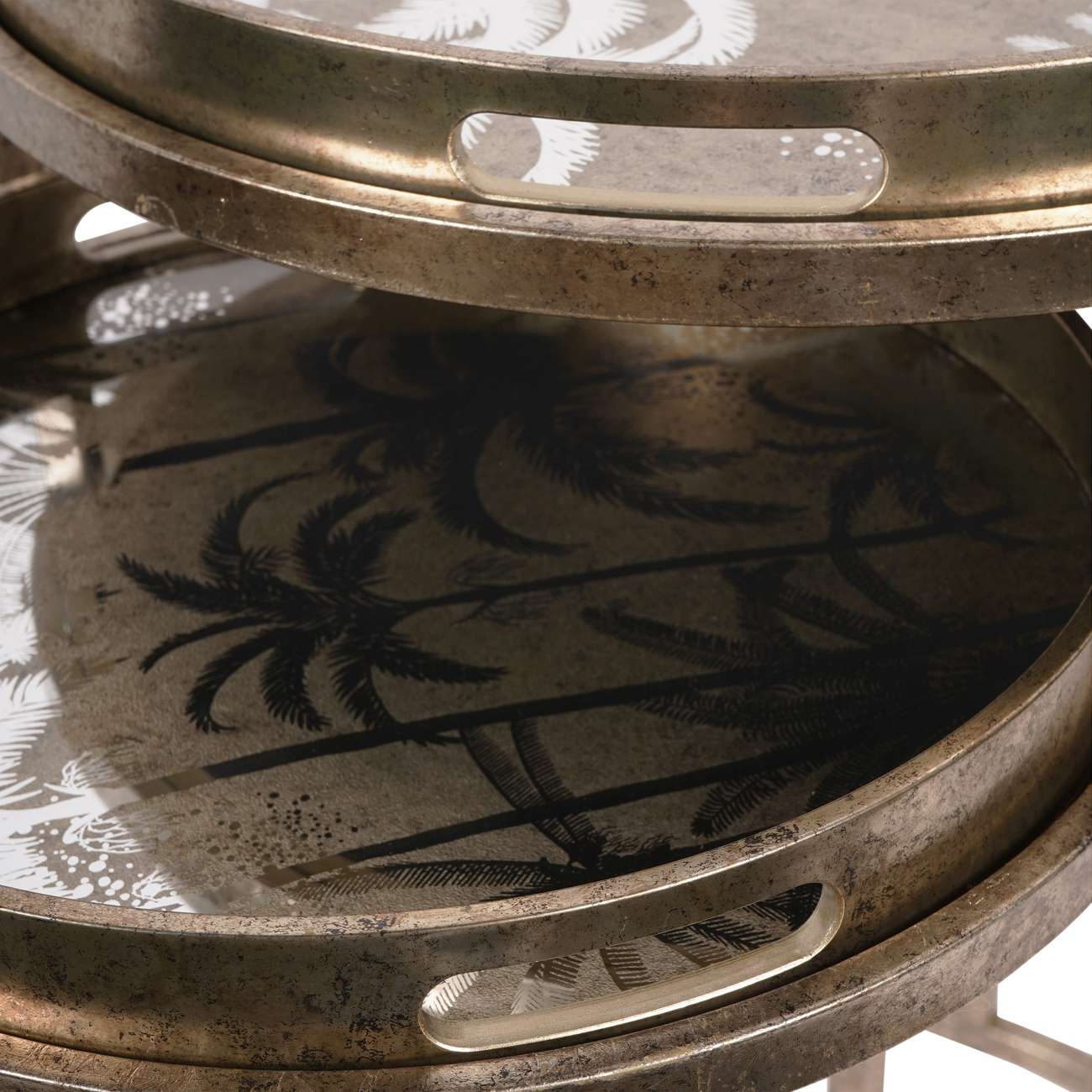 Set of 2 Gold Palm Tree Tray Side Tables