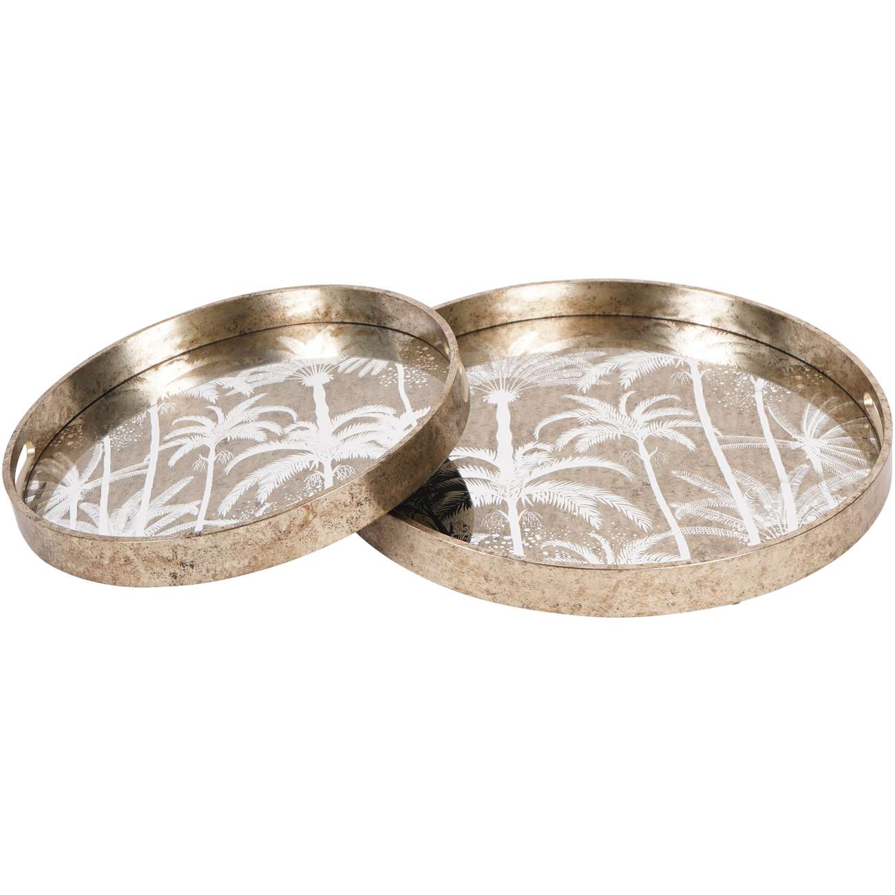 Set of 2 Gold Palm Tree Trays - CLEARANCE