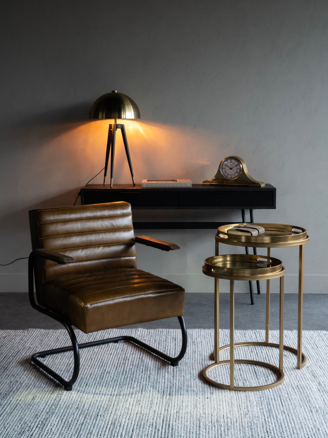 Set of 2 Retro Pattern Gold Tray Side Tables