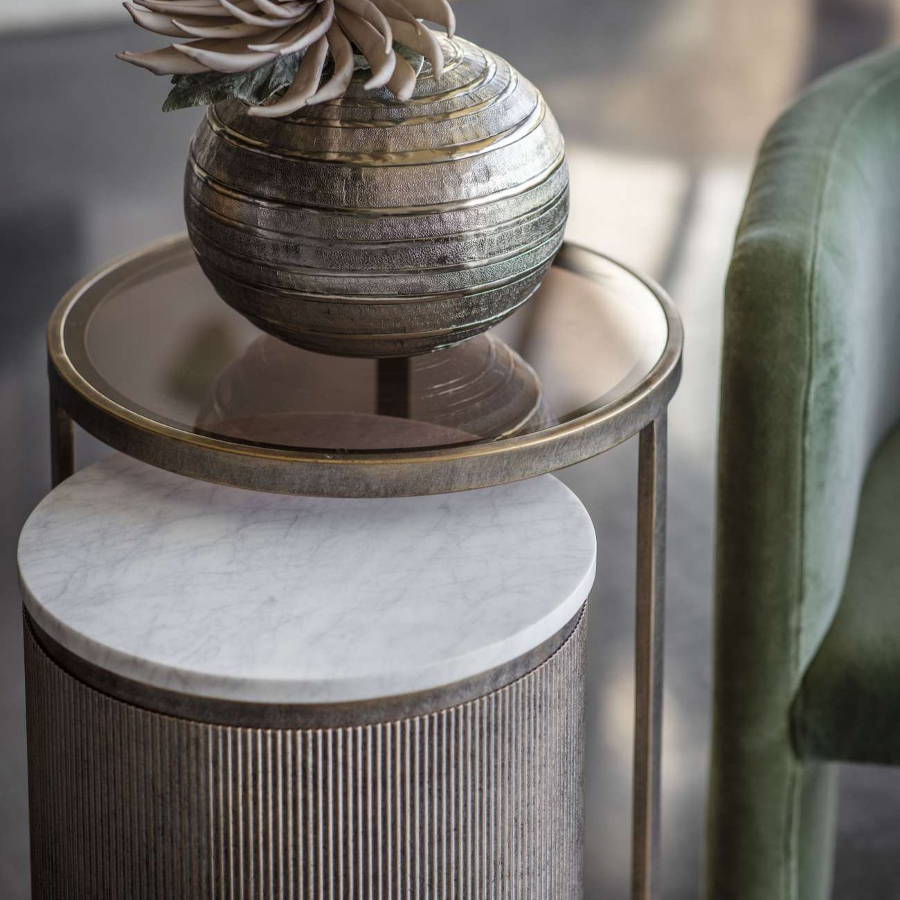 Belvedere Aged Gold & White Marble Side Table Nest
