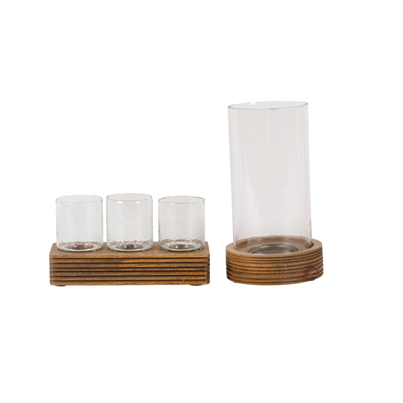 Natural Acacia Wood & Glass Hurricane Candle Holder