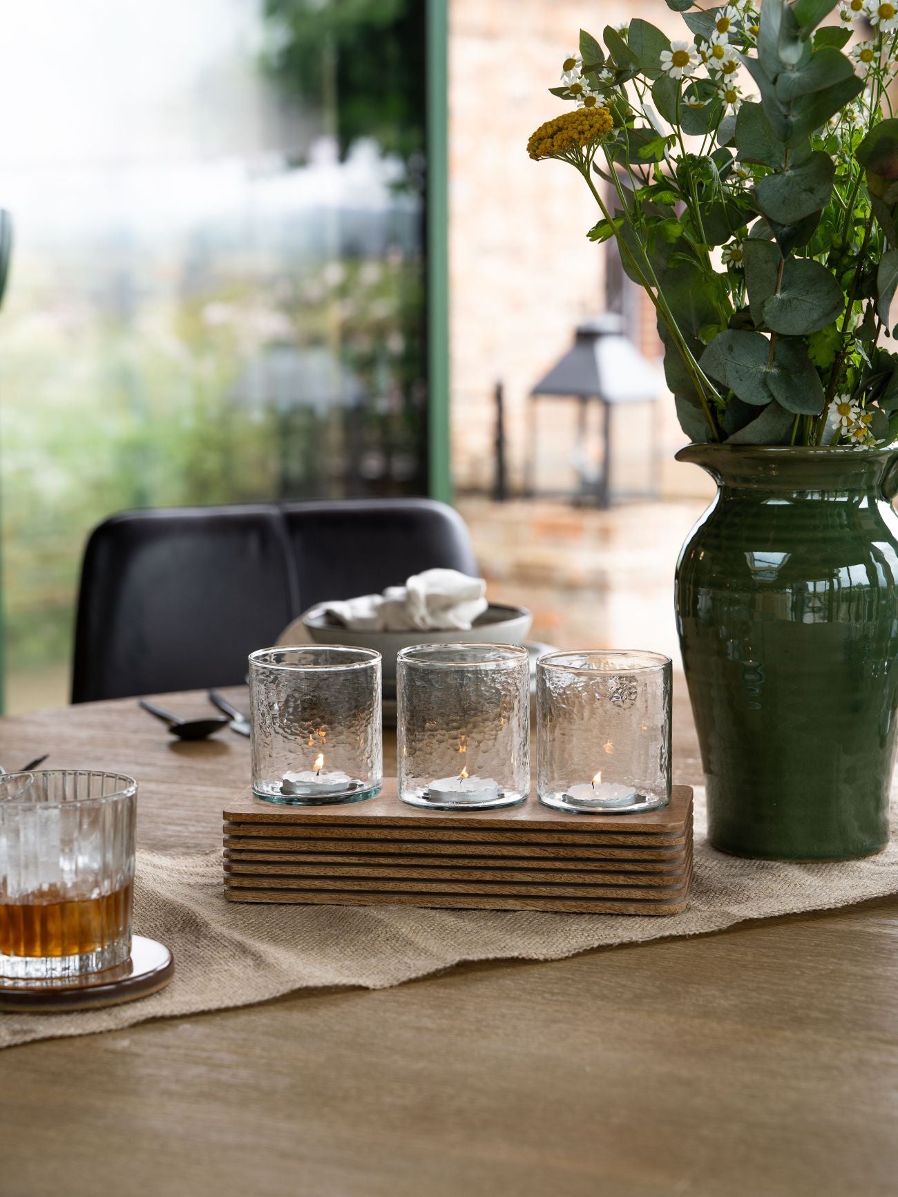 Natural Mango Wood & Glass Votive Candle Holder