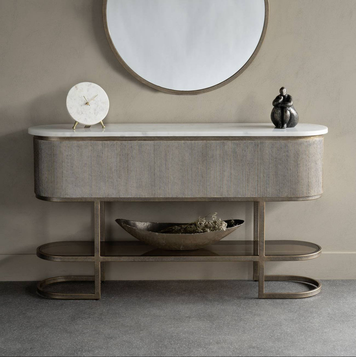 Belvedere Aged Gold & White Marble Console Table