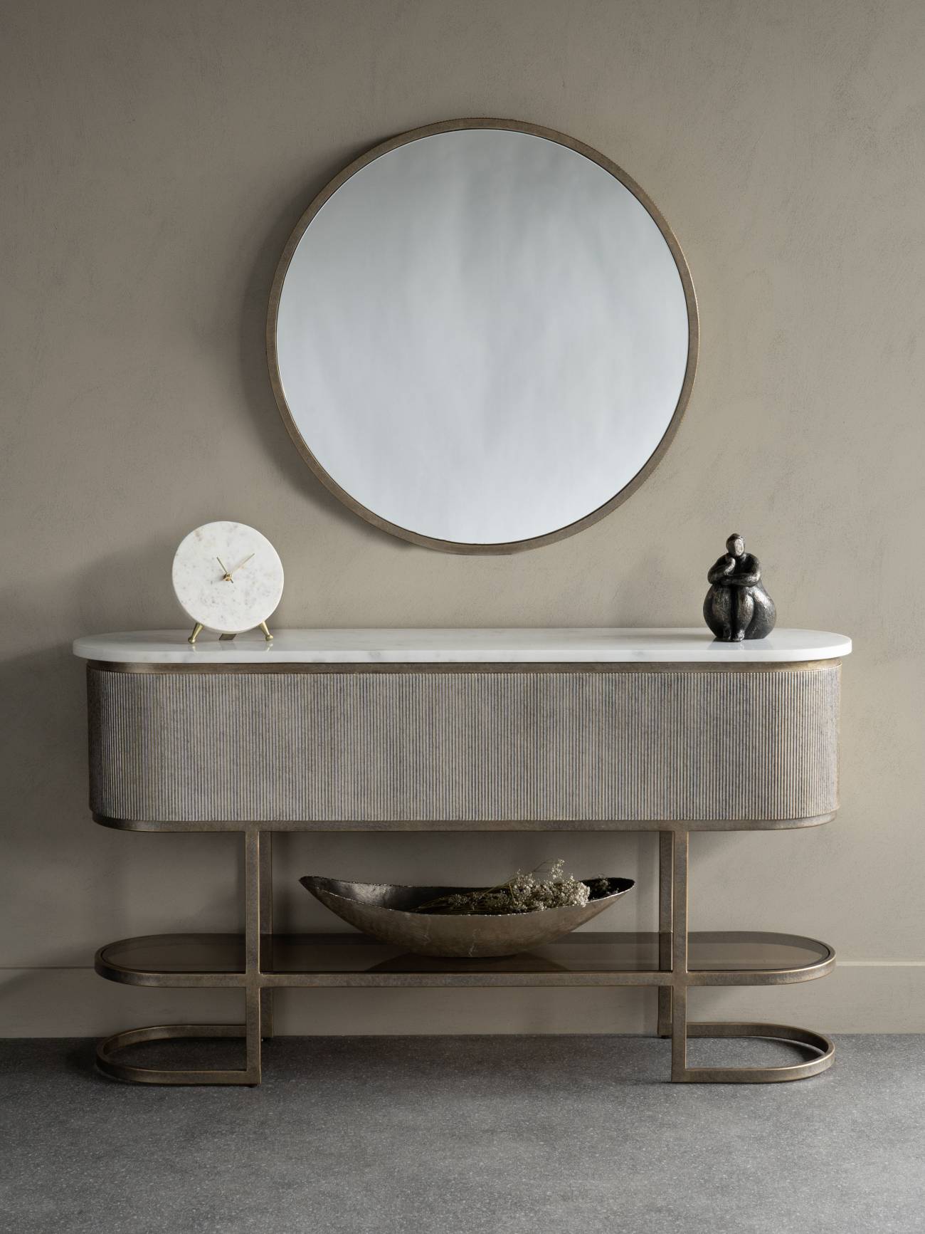 Belvedere Aged Gold & White Marble Console Table