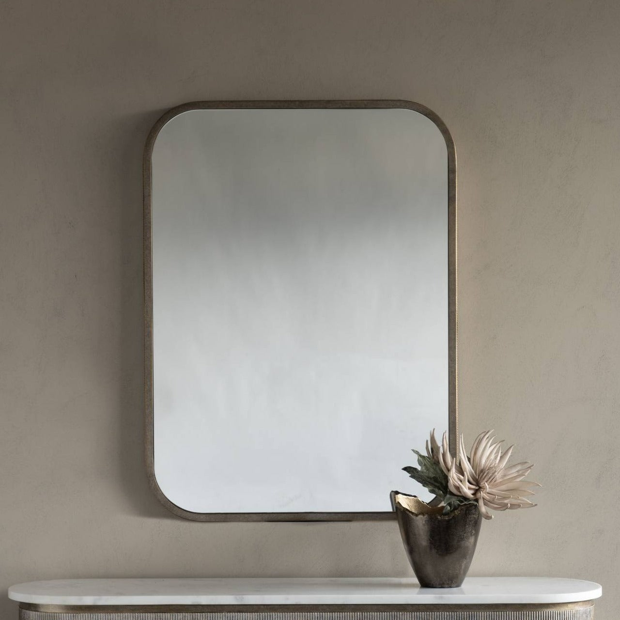 Belvedere Aged Gold Ribbed Rounded Rectangle Wall Mirror