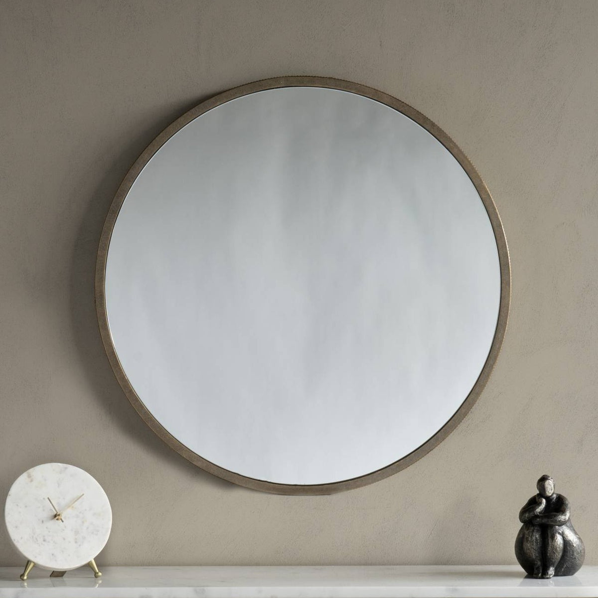Belvedere Aged Gold Ribbed Round Wall Mirror