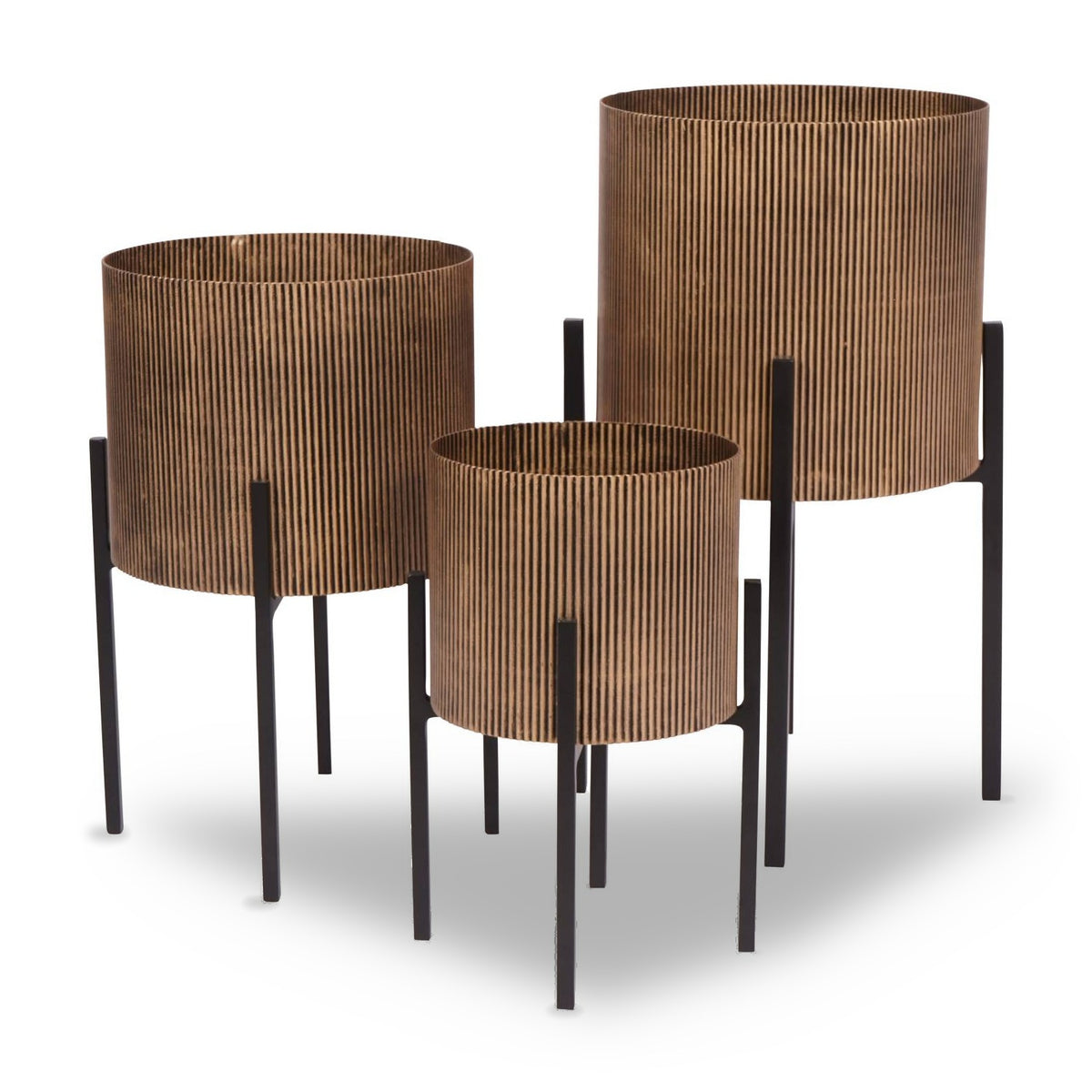 Set of 3 Belvedere Aged Gold Tall Planters