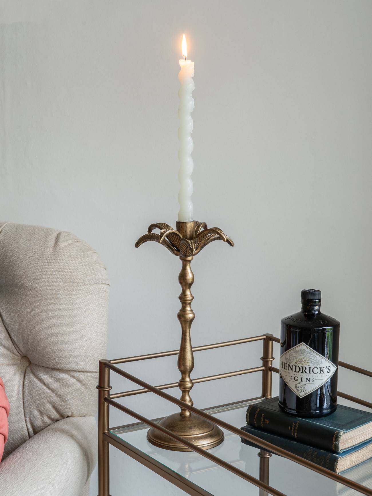 Laura Ashley Antique Brass Palm Tree Candlestick Holder Large