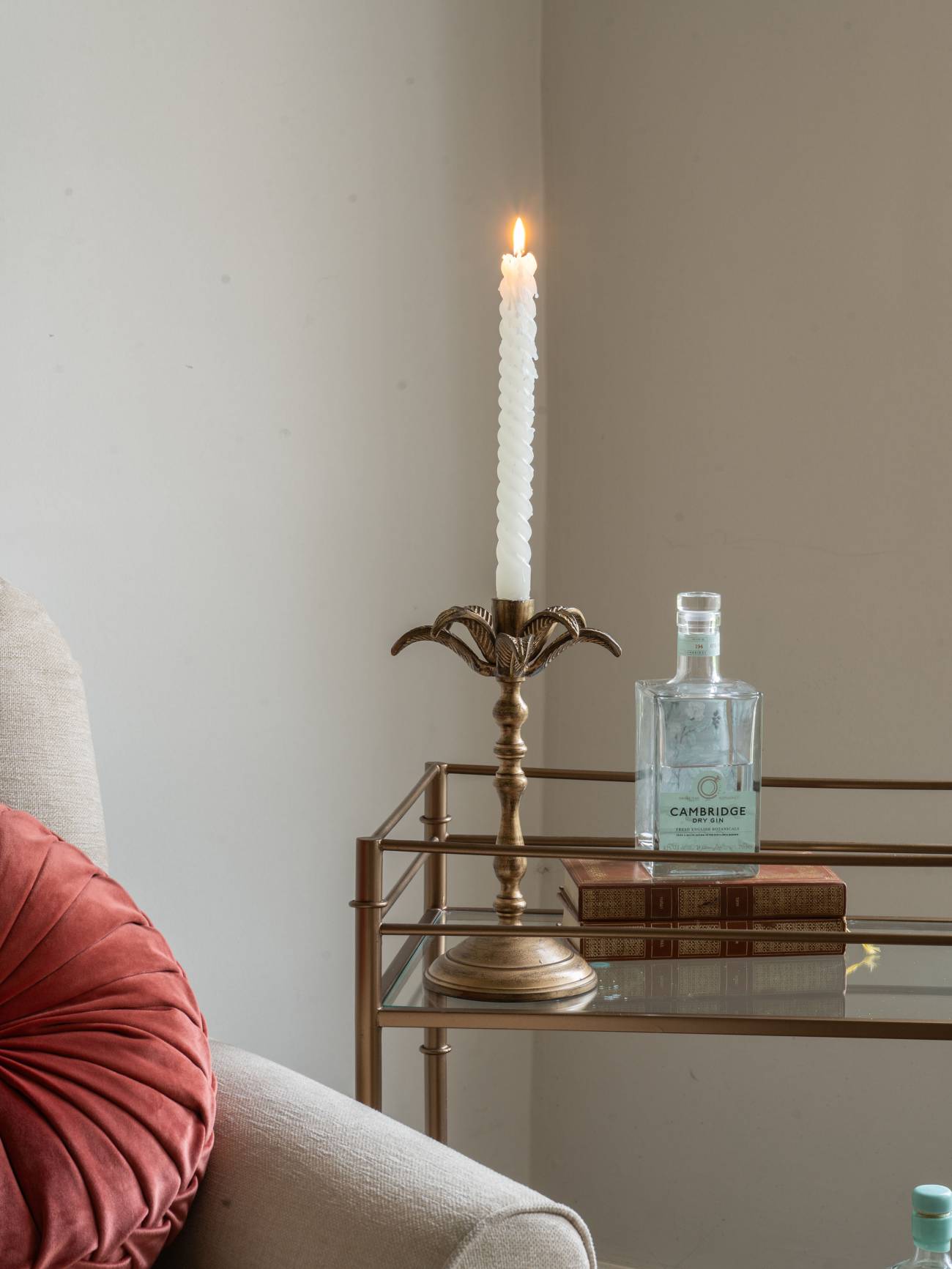 Laura Ashley Antique Brass Palm Tree Candlestick Holder Small