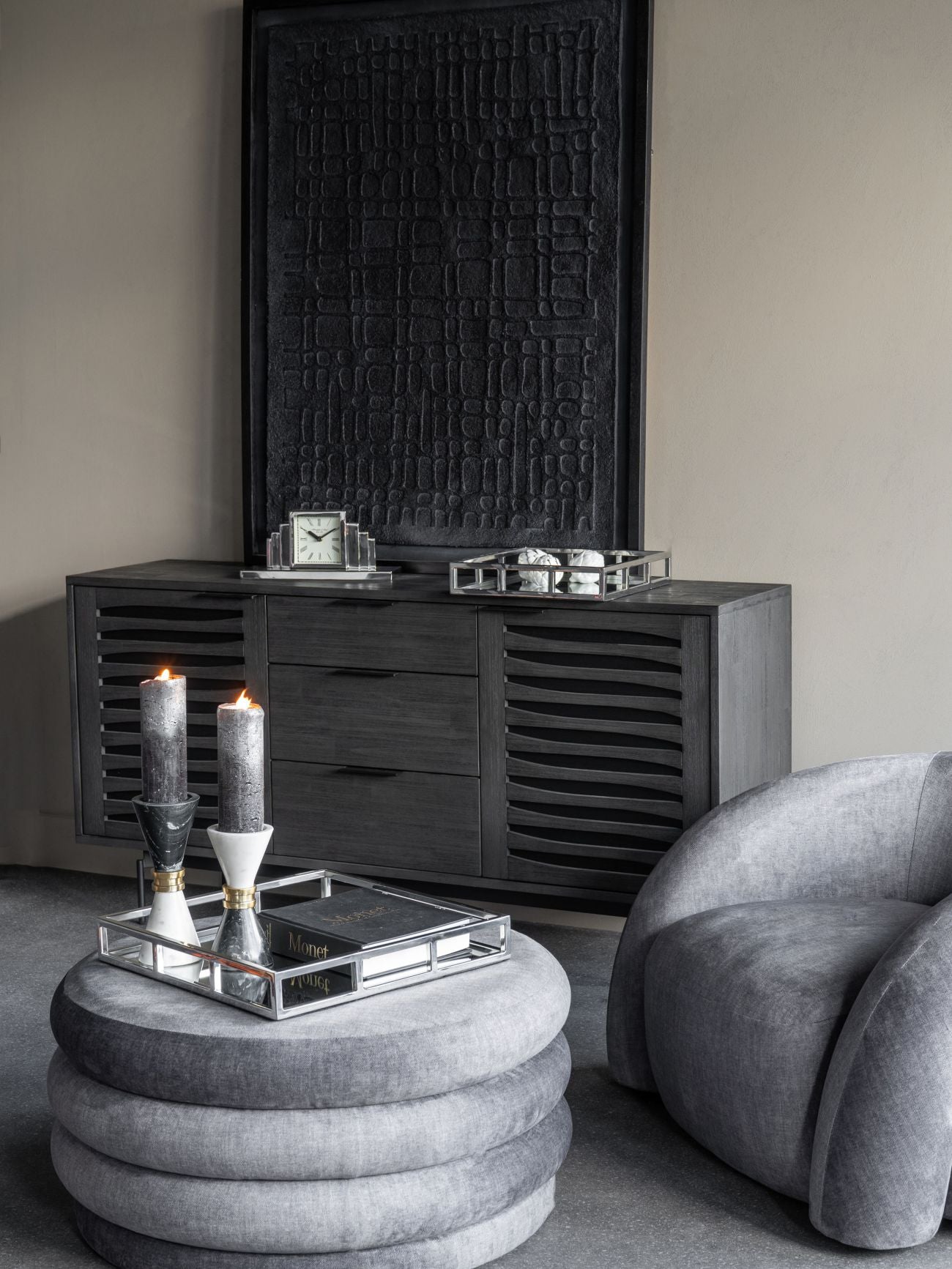 Ravello Black & White Marble Candle Holder lifestyle