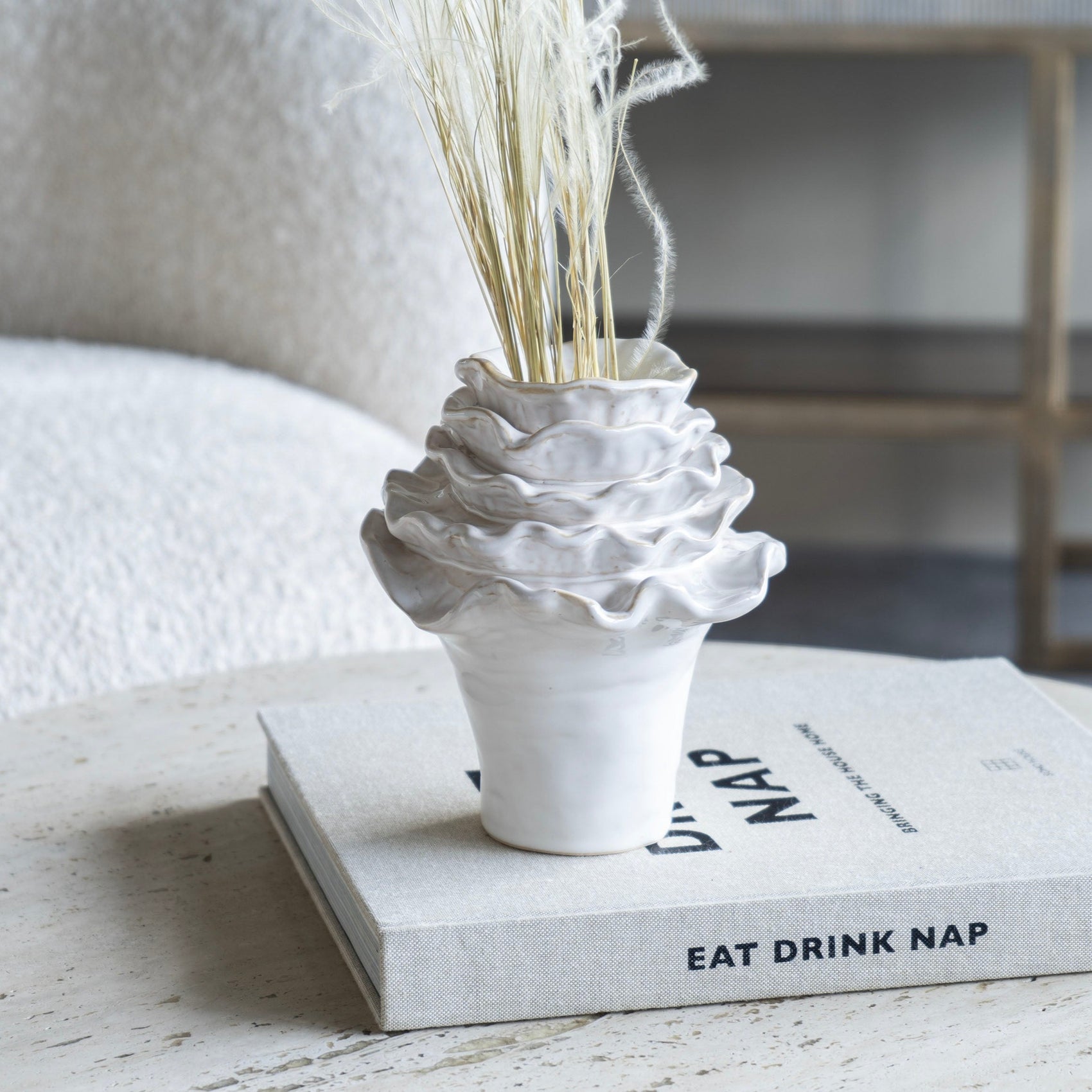 Layered Petals Ceramic Off White Vase Small - CLEARANCE