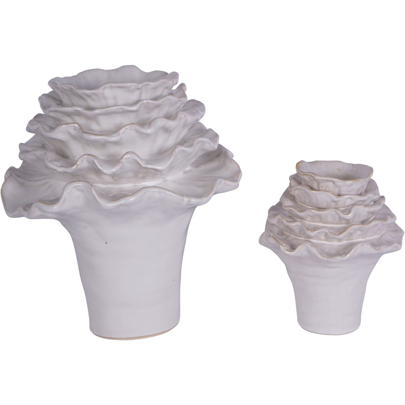 Layered Petals Ceramic Off White Vase Small