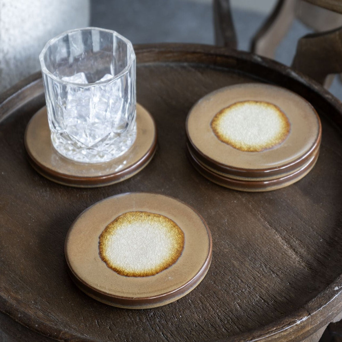 Set of 4 Reactive Glazed Medway Ochre Round Coasters