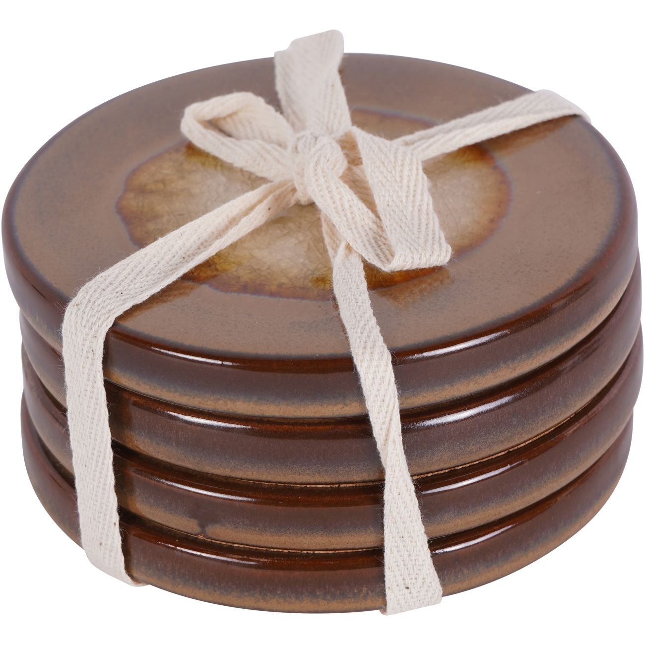 Set of 4 Reactive Glazed Medway Ochre Round Coasters