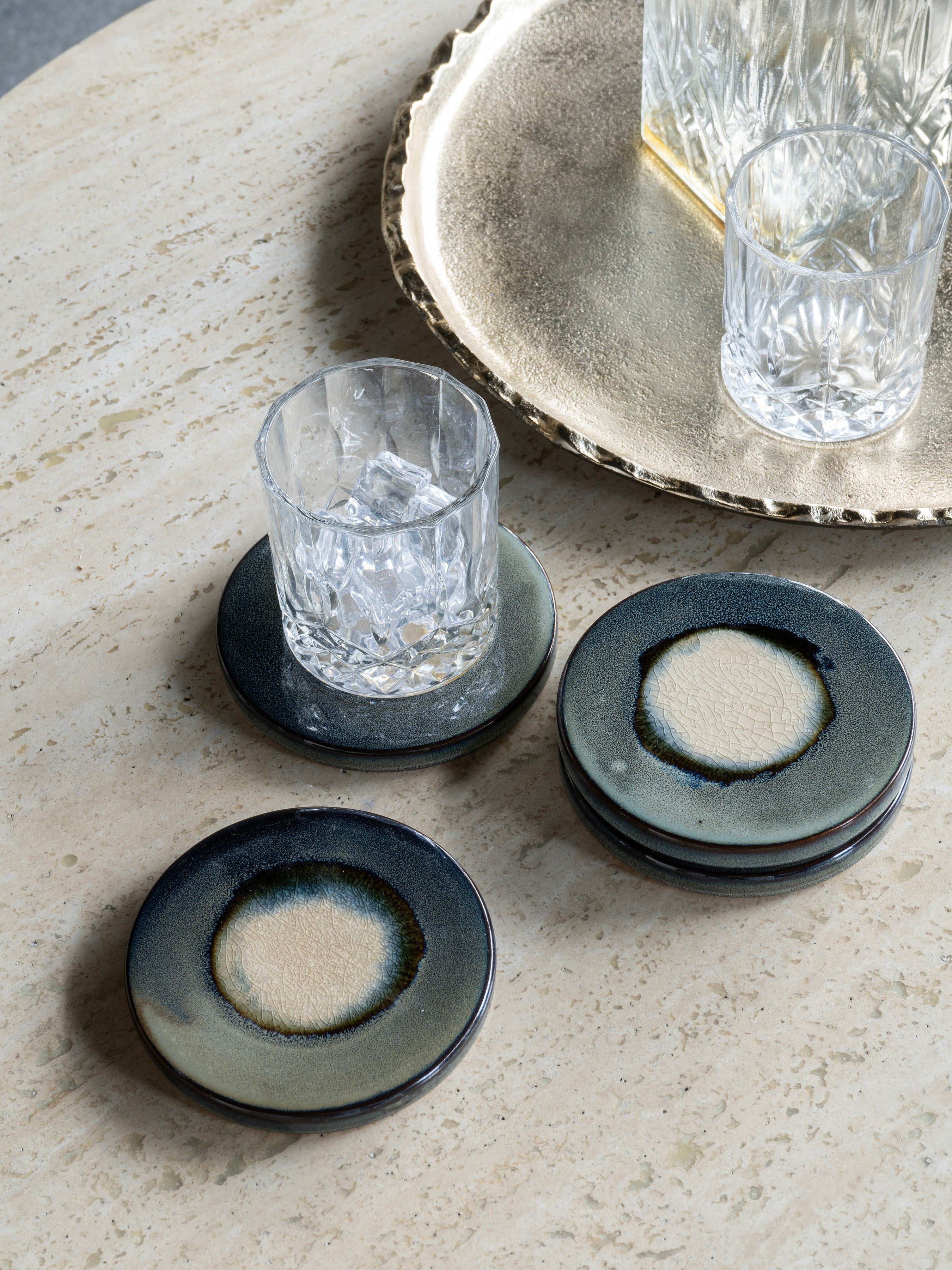 Set of 4 Reactive Glazed Medway Blue Round Coasters