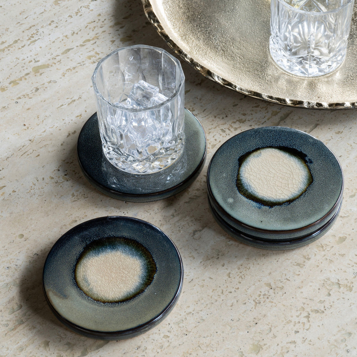 Set of 4 Reactive Glazed Medway Blue Round Coasters