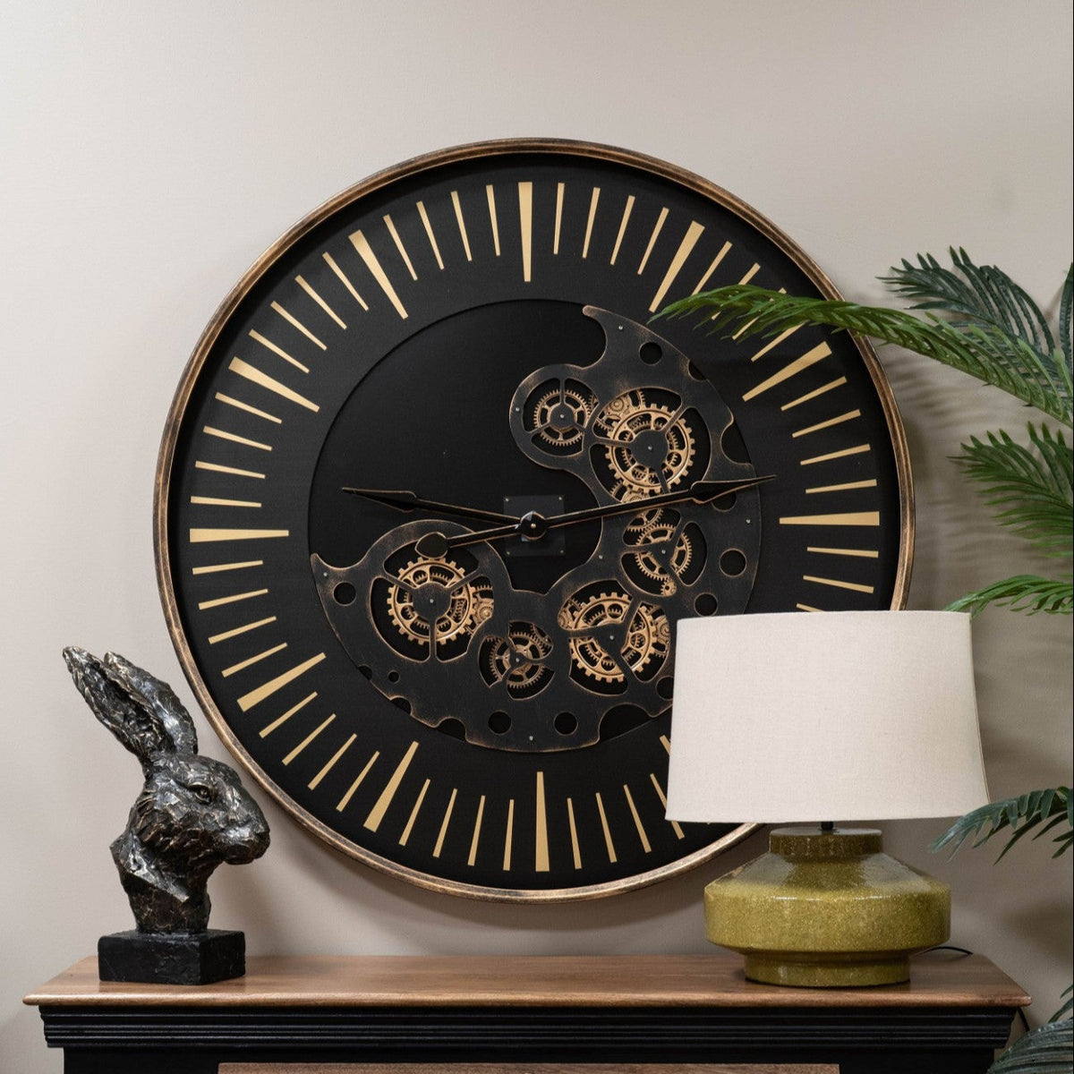 Palladium Black & Gold Moving Dials Wall Clock Large