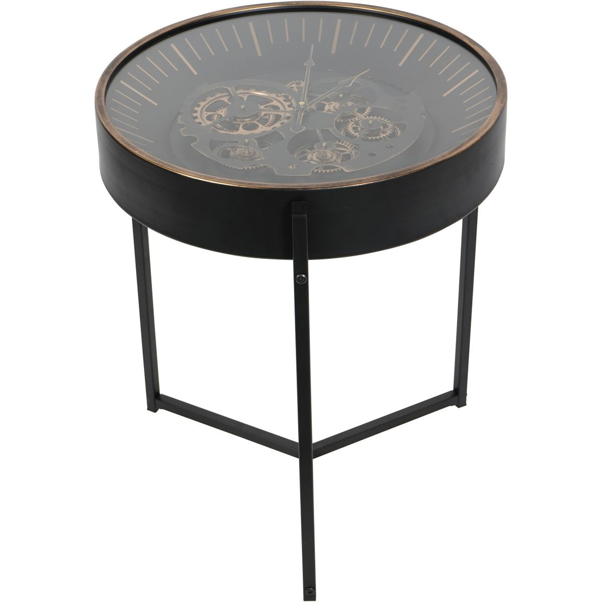 Palladium Black & Gold Moving Dials Clock Side Table